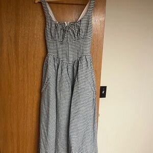 Reformation Balia Linen Navy and White Checkered Midi Dress